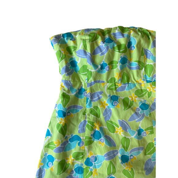 Vintage Lilly Pulitzer | Green + Blue Two Jays Print Strapless Dress | Size 4 - Picture 2 of 7